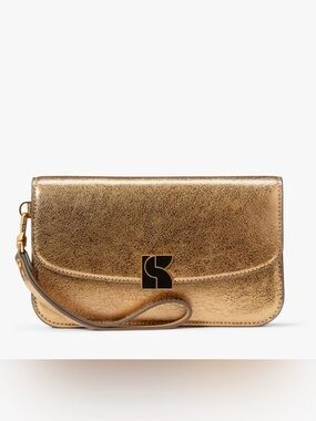 NWT Kate Spade Dakota Crinkle Metallic Gold Flap Wristlet Wallet Clutch